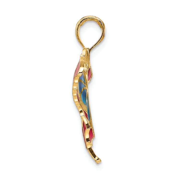 14k Yellow Gold Multi-Color Enameled Butterfly Pendant