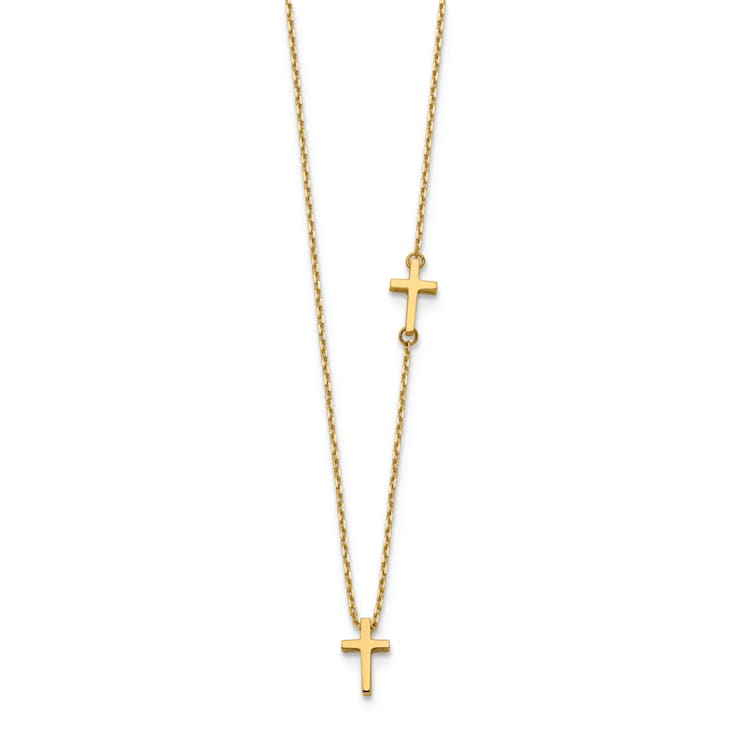 14K Yellow Gold Sideways Cross and Cross Pendant Necklace