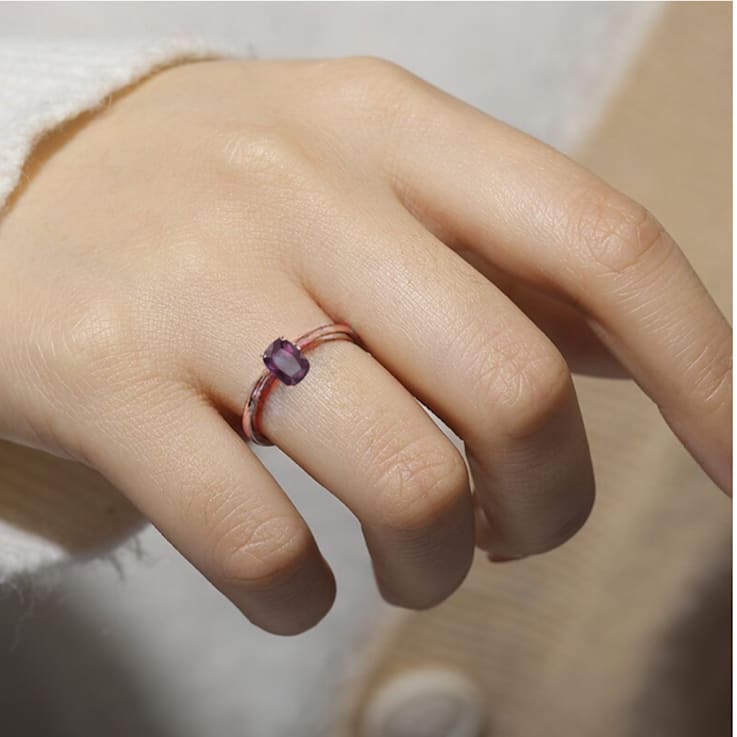 Blue Lab Created Alexandrite Rectangular Cushion 14K Rose Gold Over
Sterling Silver Solitaire Ring