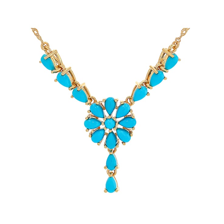 Turquoise Pear And Round Statement Necklace In 18K Gold Over Sterling Silver