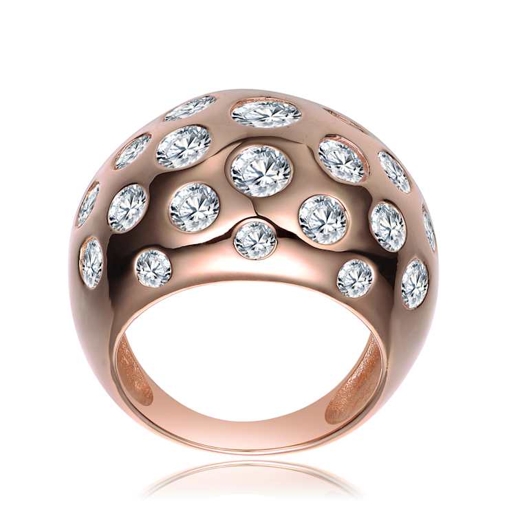 Pave CZ Dome Ring In 18K Rose Gold Over Brass