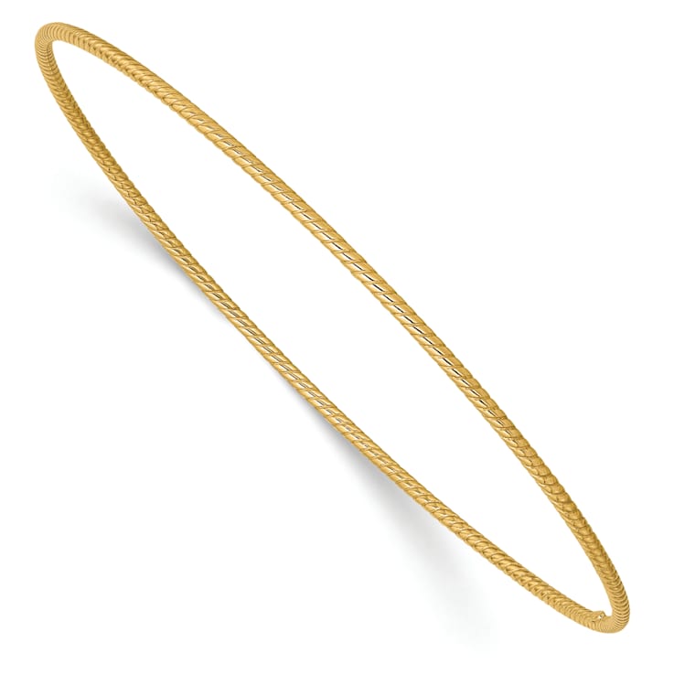 14k Yellow Gold 1.5mm Textured Slip-on Bangle Bracelet