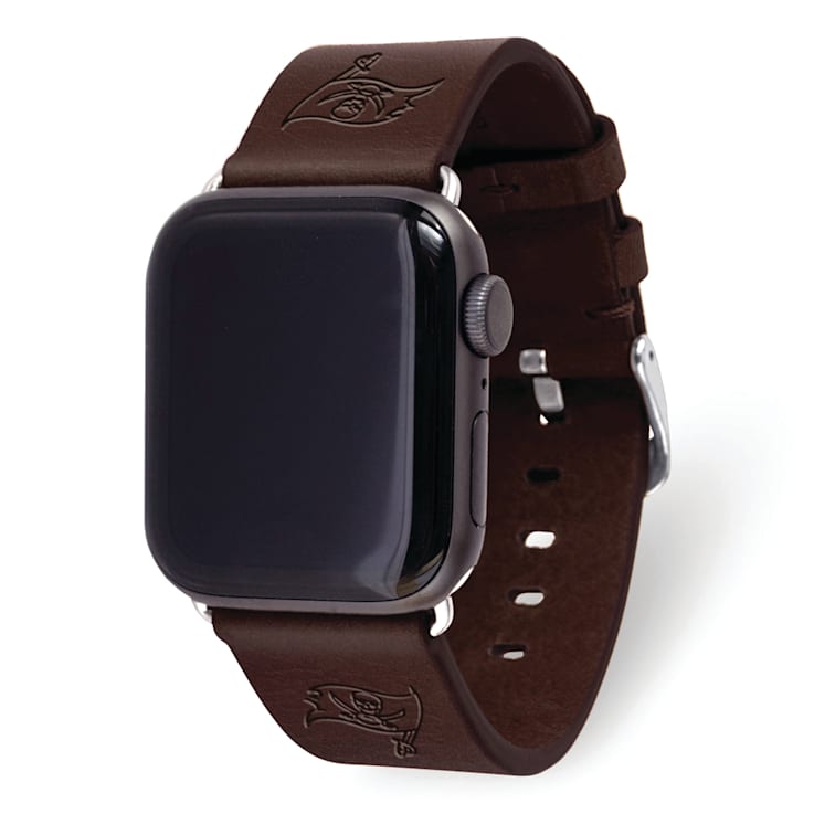 Gametime Tampa Bay Buccaneers Leather Band fits Apple Watch (38/40mm M/L
Brown). Watch not included.