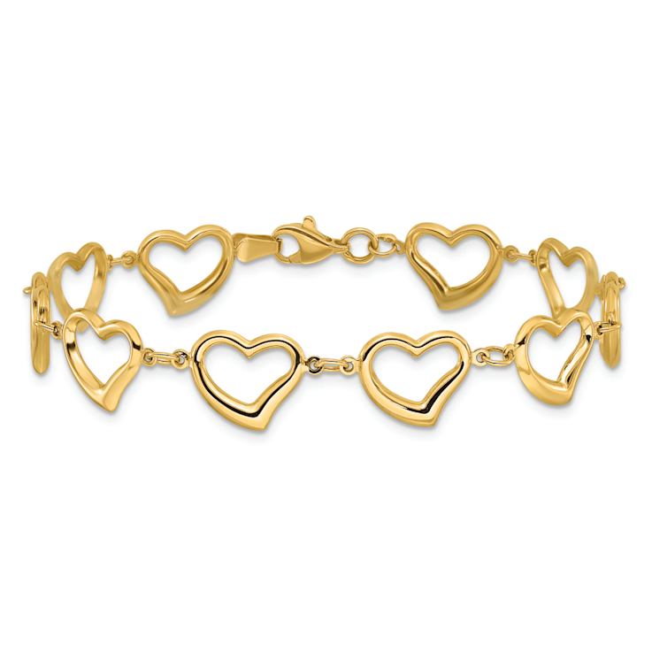 14k Yellow Gold Polished Heart Link Bracelet