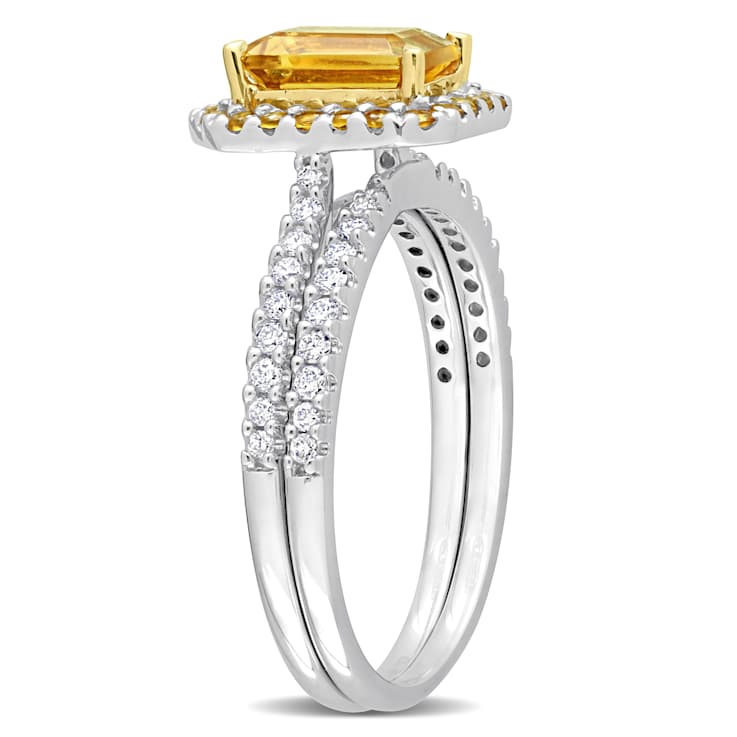 Citrine and Diamond 14K White and Yellow Gold Ring 1.60ctw
