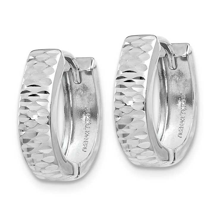 Rhodium Over 14k White Gold 1/2" Textured and Polished Hinged Hoop Earrings
