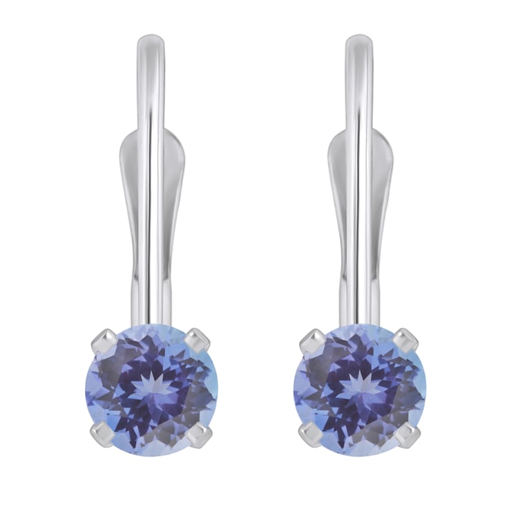 4mm Round Tanzanite Rhodium Over 14k White Gold Drop Earrings