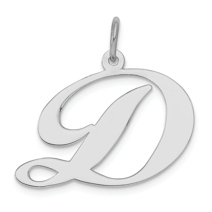 Rhodium Over Sterling Silver Fancy Script Letter D Initial Charm
