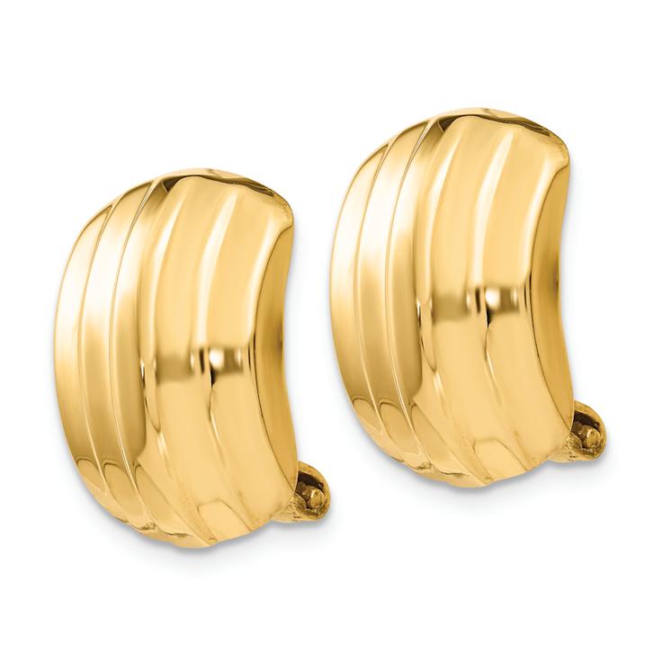 14k Yellow Gold Polished Ribbed Non-pierced Stud Earrings