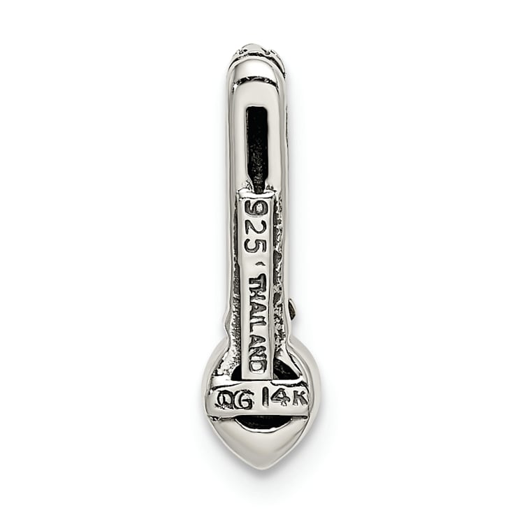 Rhodium Over Sterling Silver Antiqued with 14k Accent Aquamarine Chain
Slide Pendant
