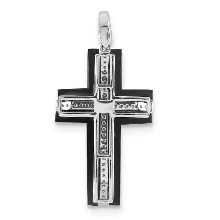 Rhodium Over 14K White Gold 1/4ct. Diamond and Onyx Cross Pendant