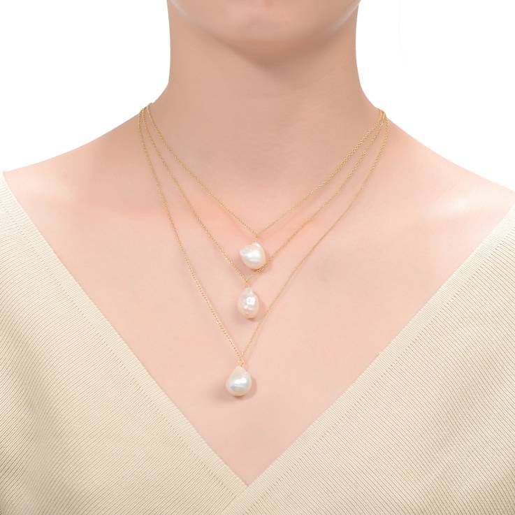 Freshwater Pearl Layered Necklace In 14K Gold Over Sterling Silver