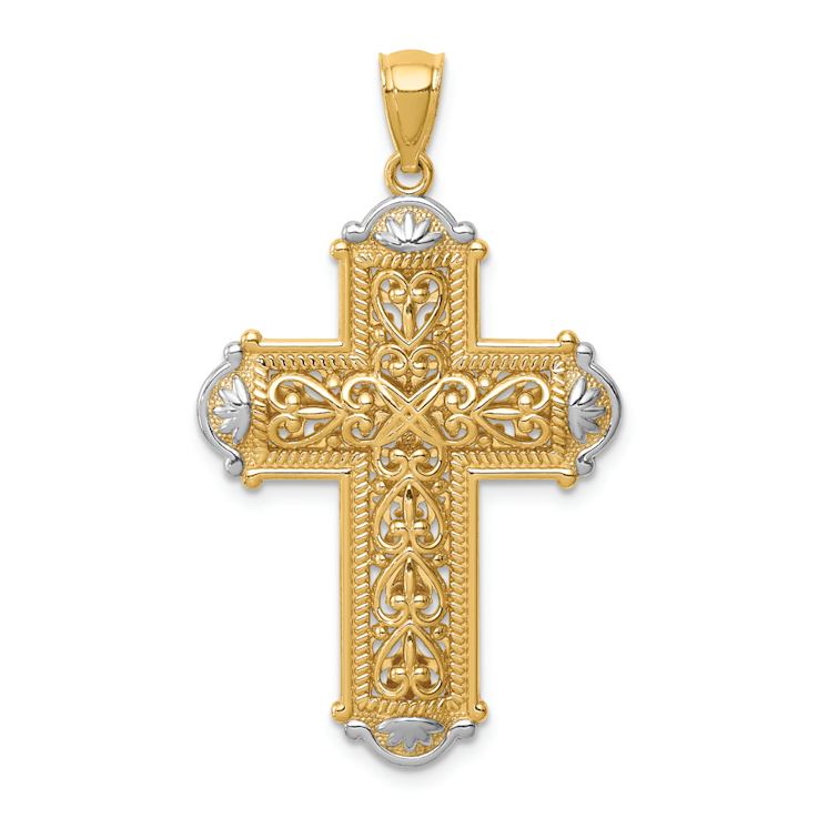 14k Two-tone Gold Diamond-Cut Reversible Cross Pendant