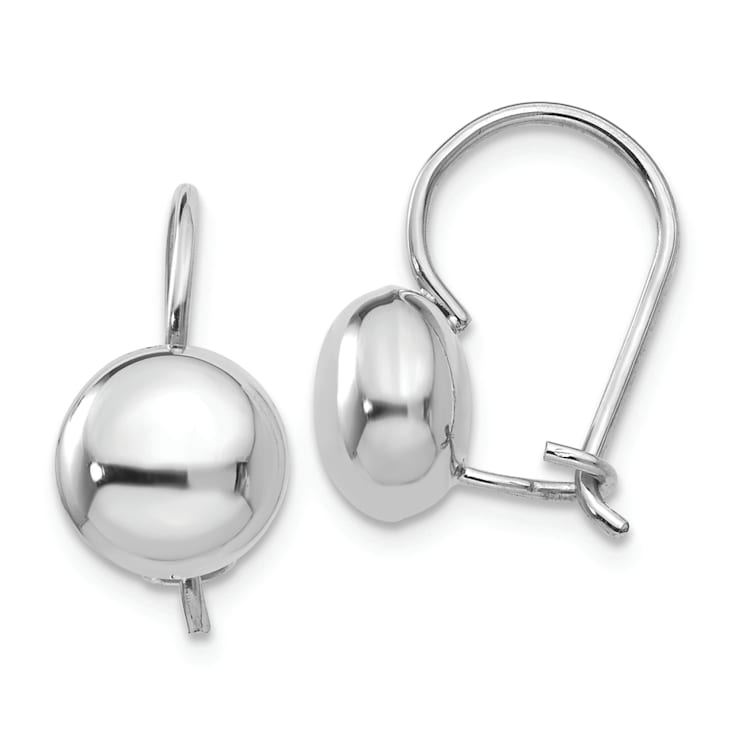 Rhodium Over 14k White Gold Polished Button Drop Earrings