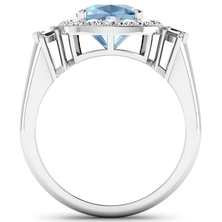 2.21ctw Blue Aquamarine and Diamond 14K White Gold Halo Ring