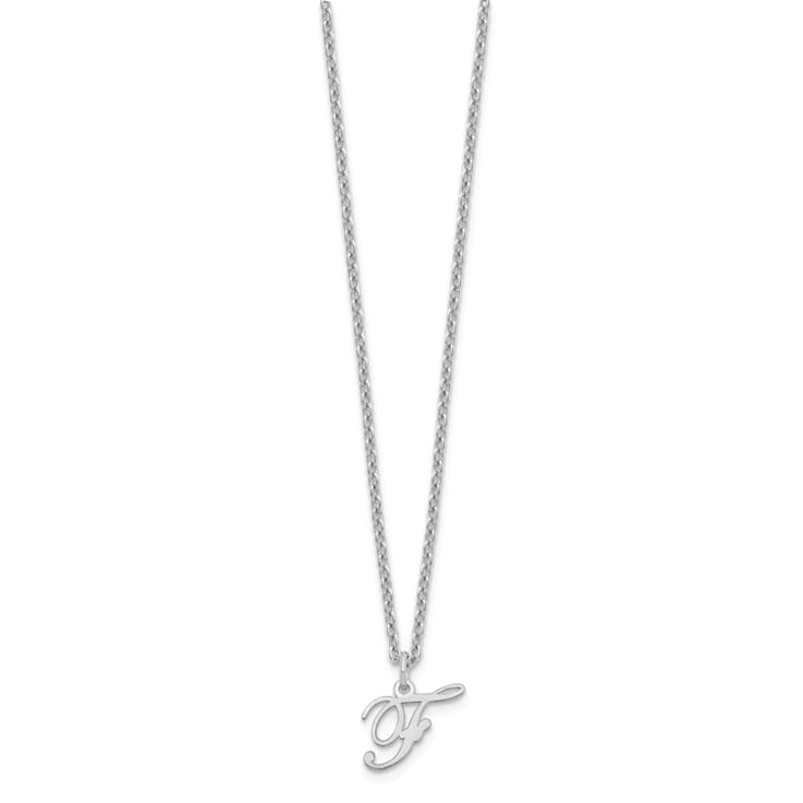 Rhodium Over Sterling Silver Letter F Initial Necklace