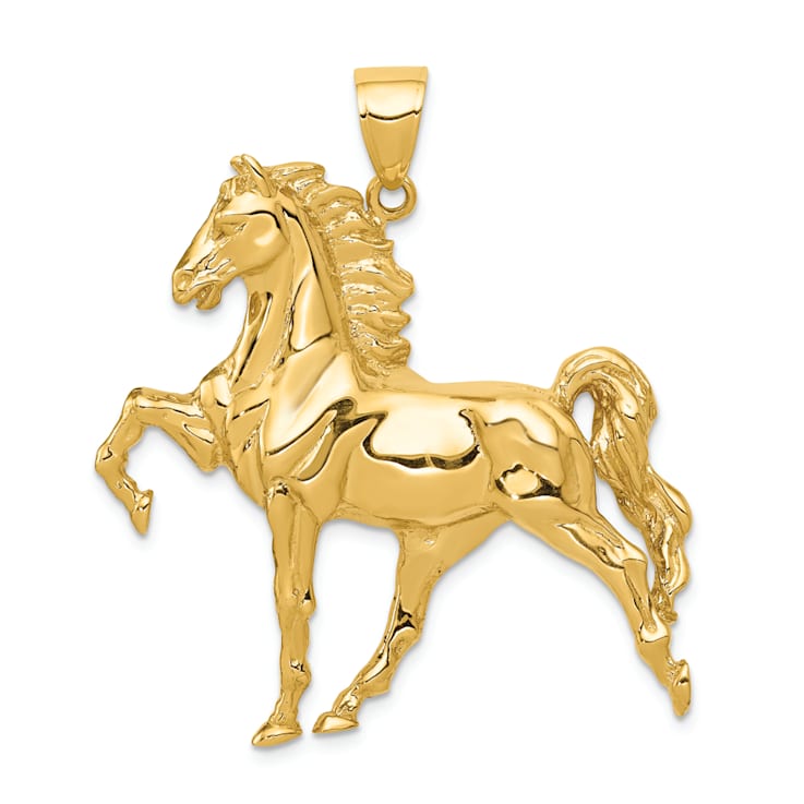 14k Yellow Gold Solid Polished Open-backed Horse Pendant