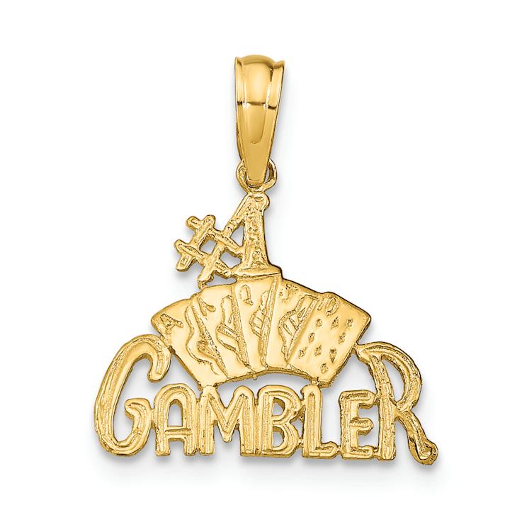 14k Yellow Gold Textured Gambler with Cards Pendant
