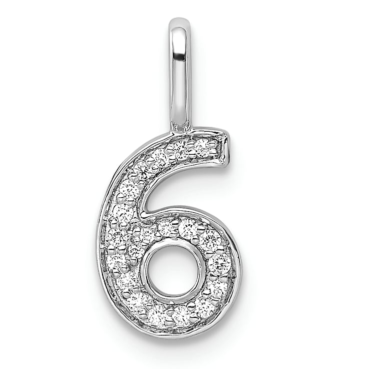 Rhodium Over 14k White Gold Diamond Number 6 Pendant
