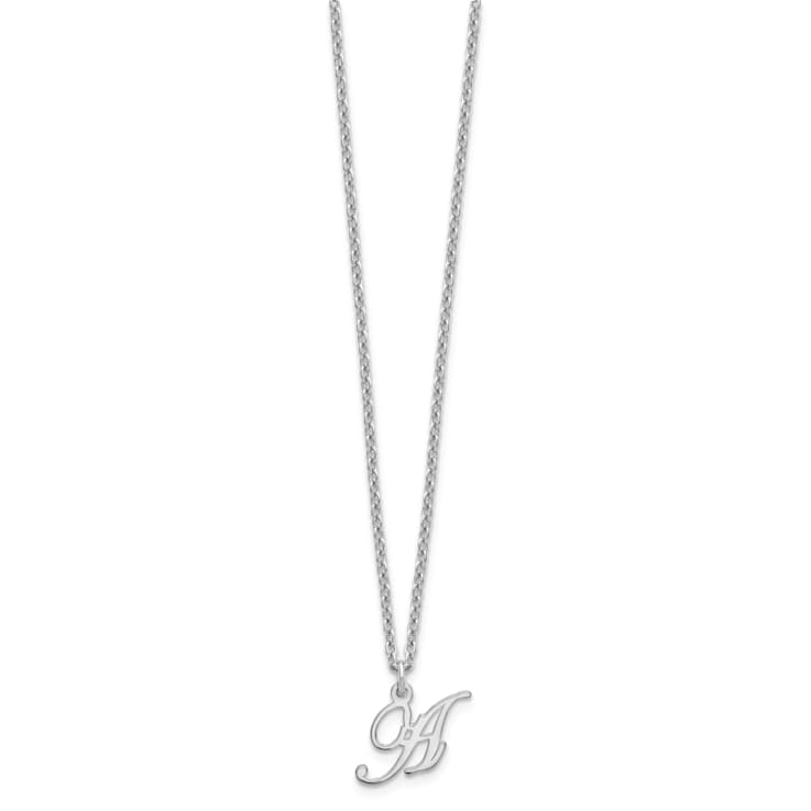 Rhodium Over Sterling Silver Letter A Initial Necklace