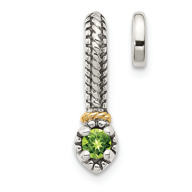 Rhodium Over Sterling Silver Antiqued with 14k Accent Polished Peridot
Chain Slide Pendant