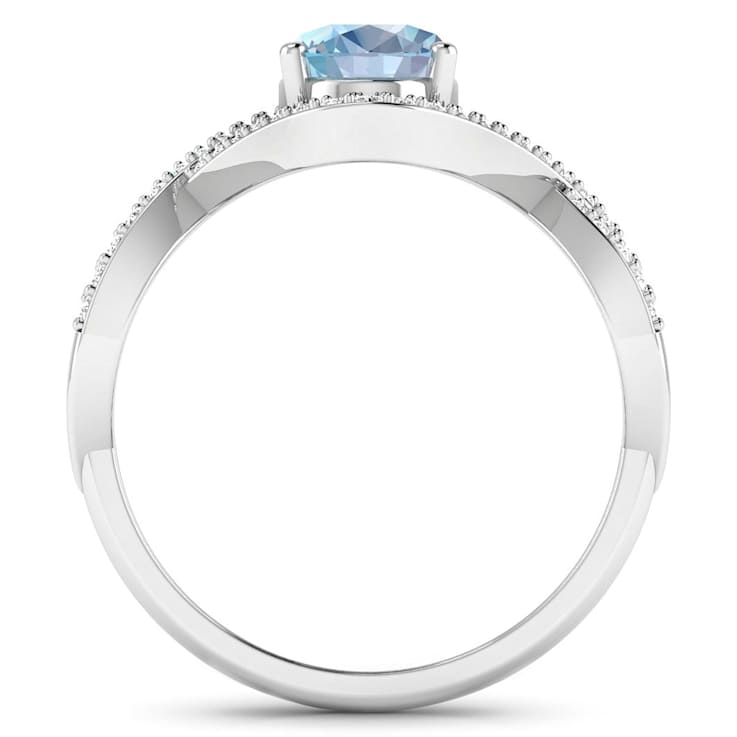 1.2ctw Blue Aquamarine and Diamond 14K White Gold Halo Ring