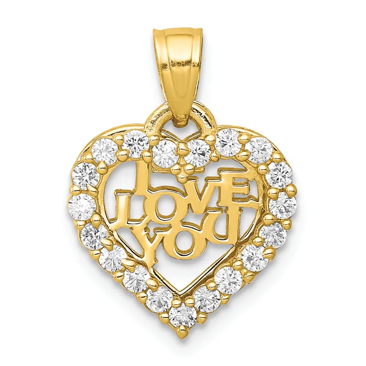 10k Yellow Gold Small Cubic Zirconia I Love You in Heart Charm