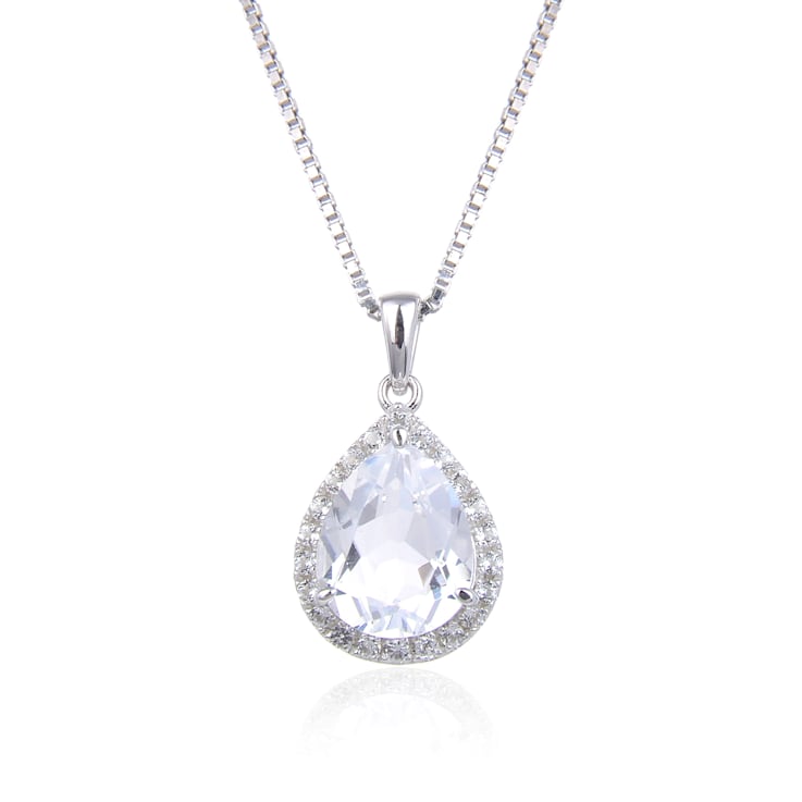 White Topaz Sterling Silver Pendant with Chain 4.22ctw