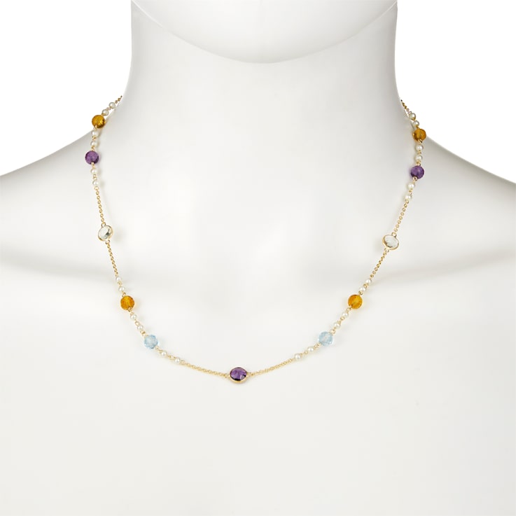 Multi-Gem 14k Yellow Gold Necklace 9.63ctw