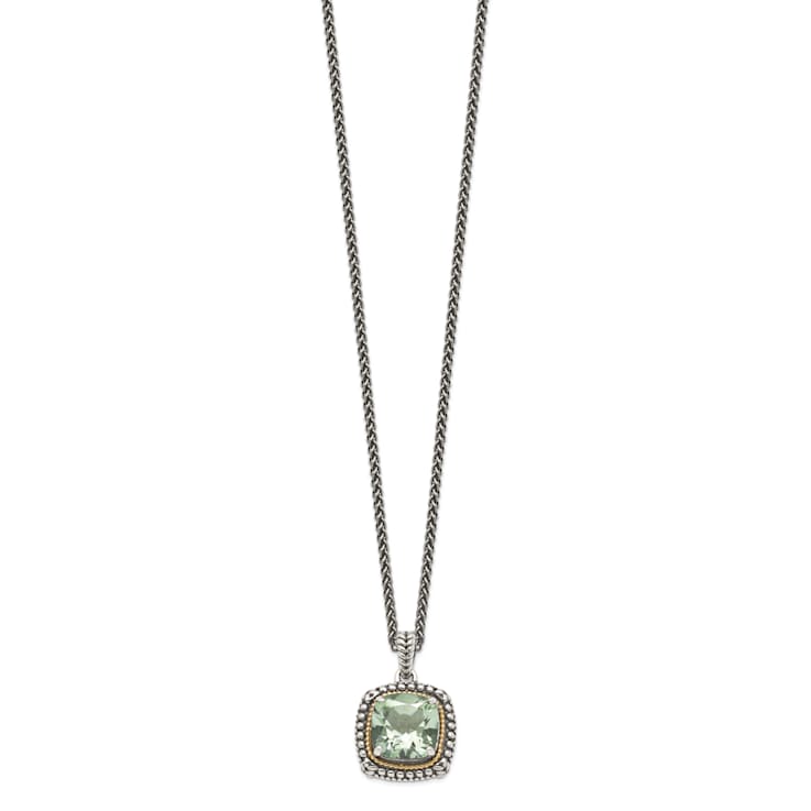 Sterling Silver Antiqued with 14K Accent Green Quartz Necklace
