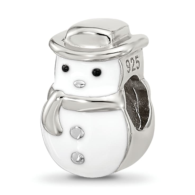Sterling Silver Kids Enamel Snowman with Hat Bead