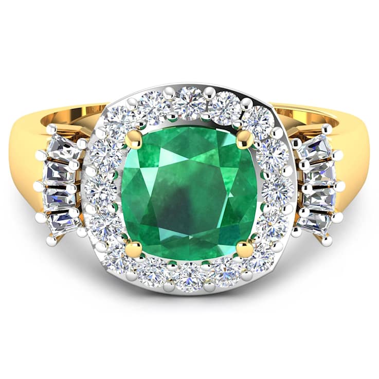 2.8ctw Green Emerald and Diamond 14K Yellow Gold Halo Ring