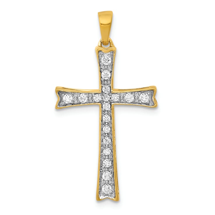 14K Two-tone Gold Diamond Cross Pendant