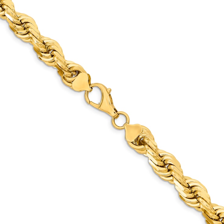 14k Yellow Gold 12mm Solid Diamond-Cut Rope 28 Inch Chain