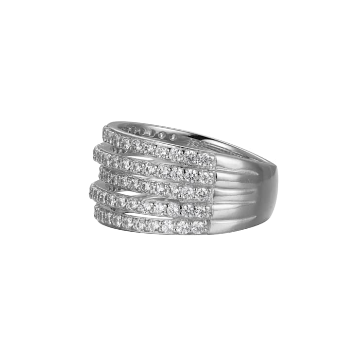 White Cubic Zirconia Platinum Over Sterling Silver Three Row Band Ring 2.57ctw