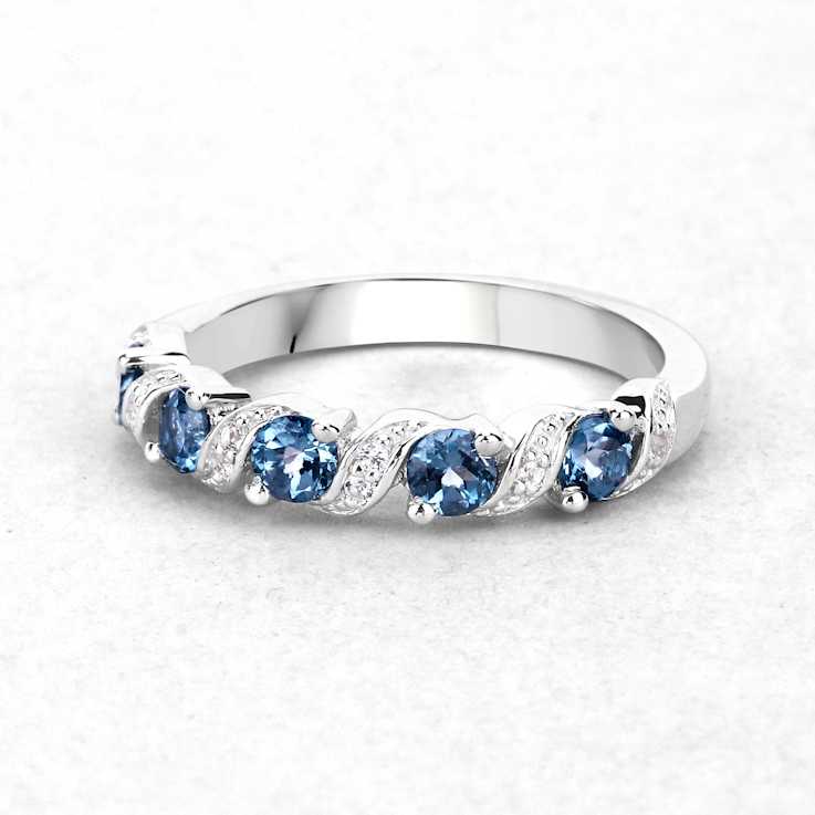 London Blue Topaz and White Topaz Sterling Silver 5 five Stone Band Ring