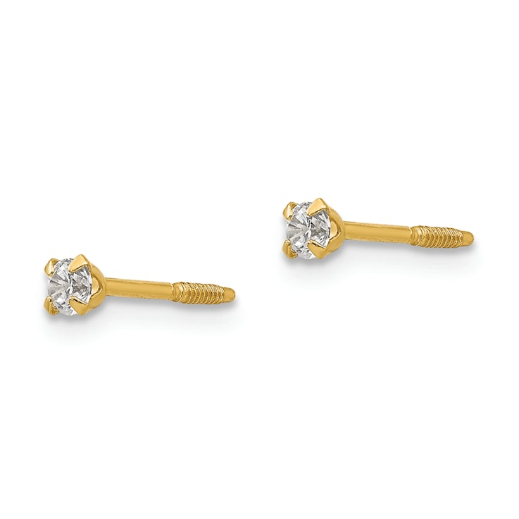 14K Yellow Gold 2.25mm Cubic Zirconia Baby Earrings