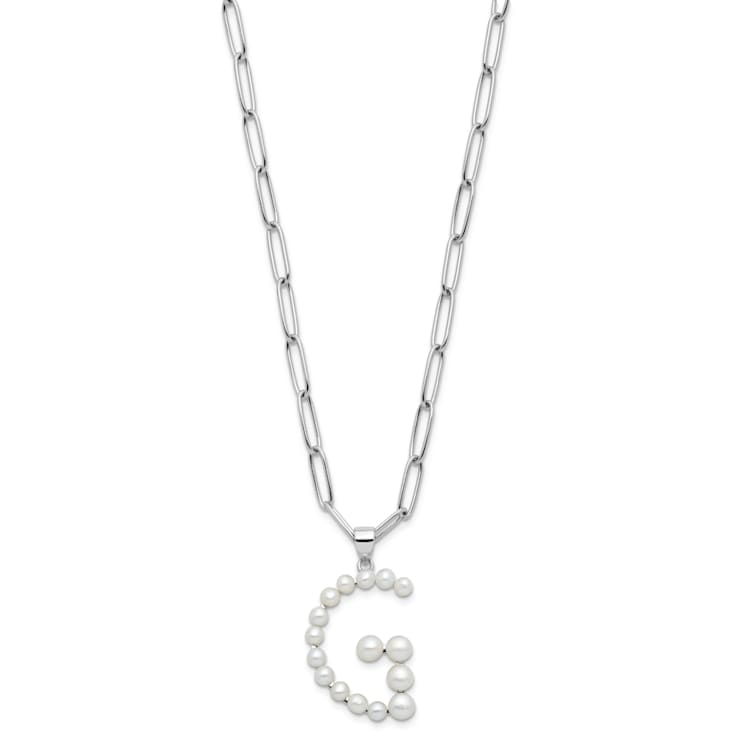 Rhodium Over Sterling Silver 3-5.5mm Freshwater Cultured Pearl LETTER G
18-inch Necklace