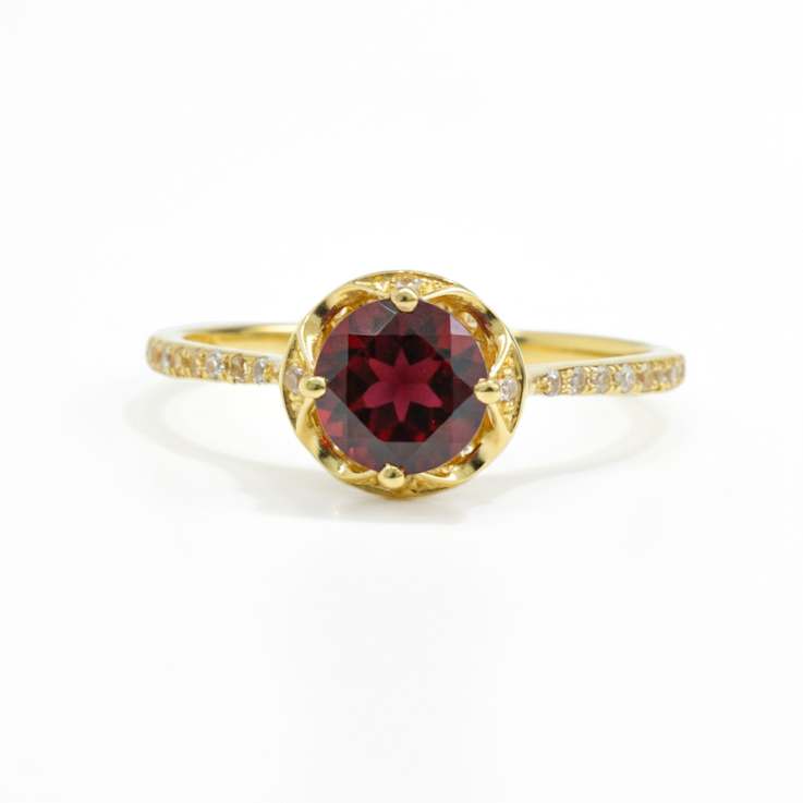 Red Garnet and White Topaz 14K Yellow Gold Over Sterling Silver Ring