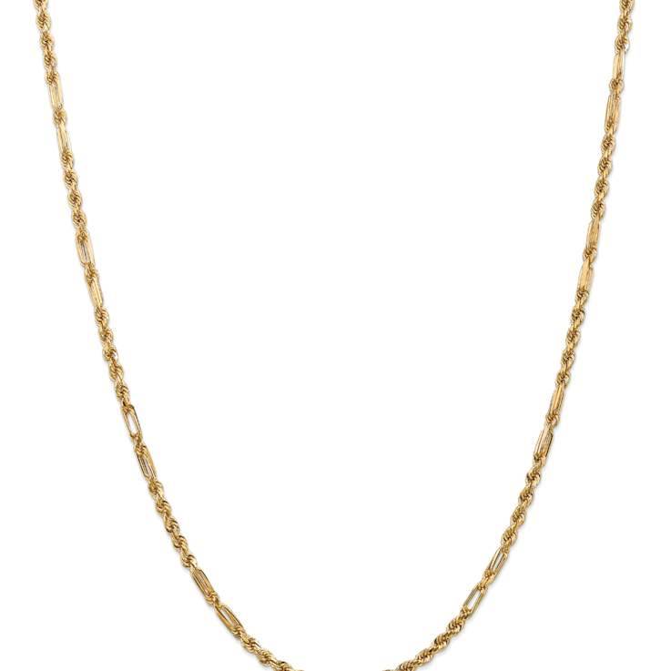 14k Yellow Gold 3mm Solid Diamond-Cut Milano Rope 22 Inch Chain