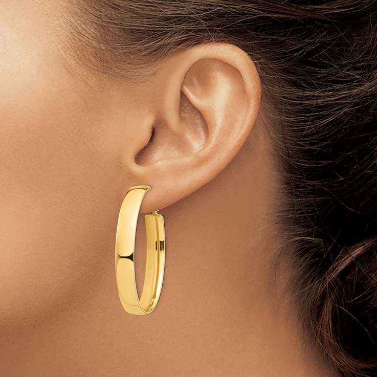 14k Yellow Gold 1 11/16" High Polished Oval Hoop Earrings