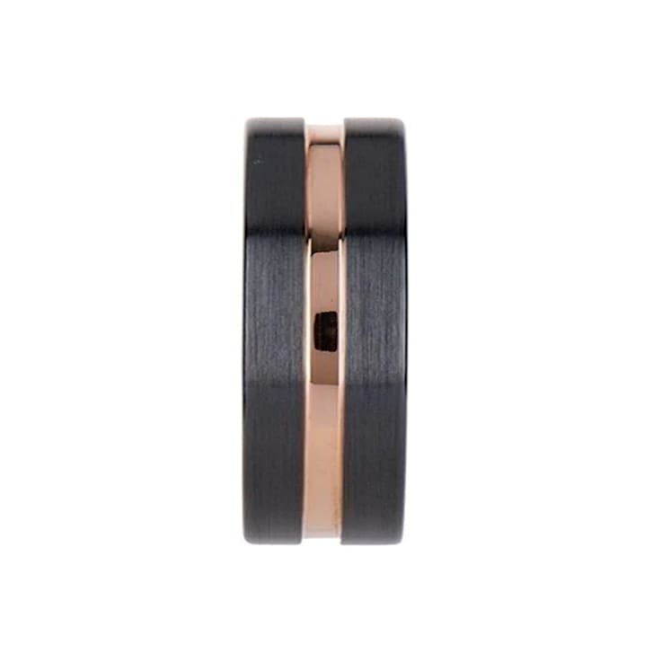 VENICE Black Ceramic Wedding Band with Rose Gold Groove 10mm