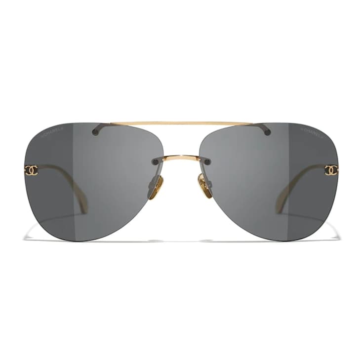 Chanel Gold Tone Aviator Frame / Gray Lenses Sunglasses