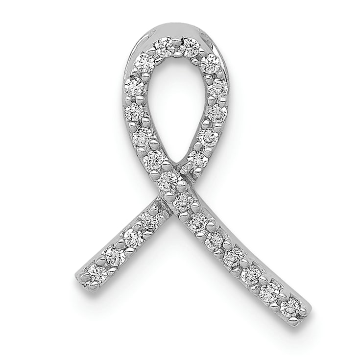 Rhodium Over 14k White Gold Awareness Diamond Slide Pendant
