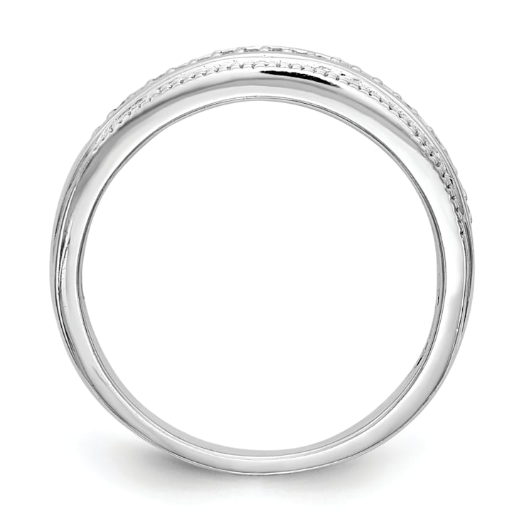 Rhodium Over 14K White Gold Diamond Trio Ladies Wedding Band 0.10ctw