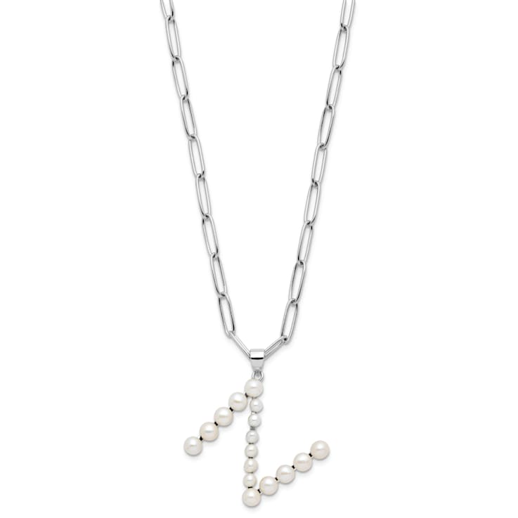 Rhodium Over Sterling Silver 3-5.5mm Freshwater Cultured Pearl LETTER N
18-inch Necklace