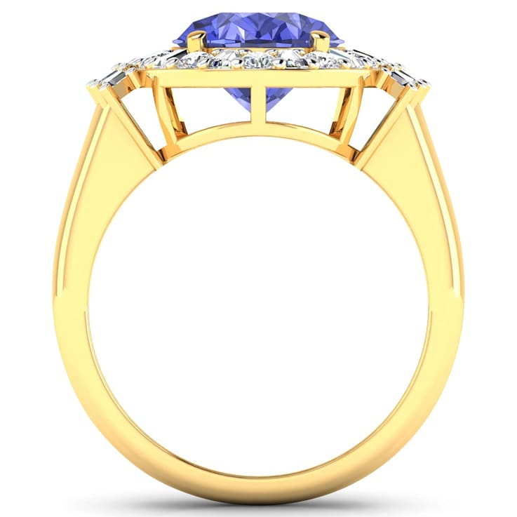 4.26ctw Violet Tanzanite and Diamond 14K Yellow Gold Halo Ring