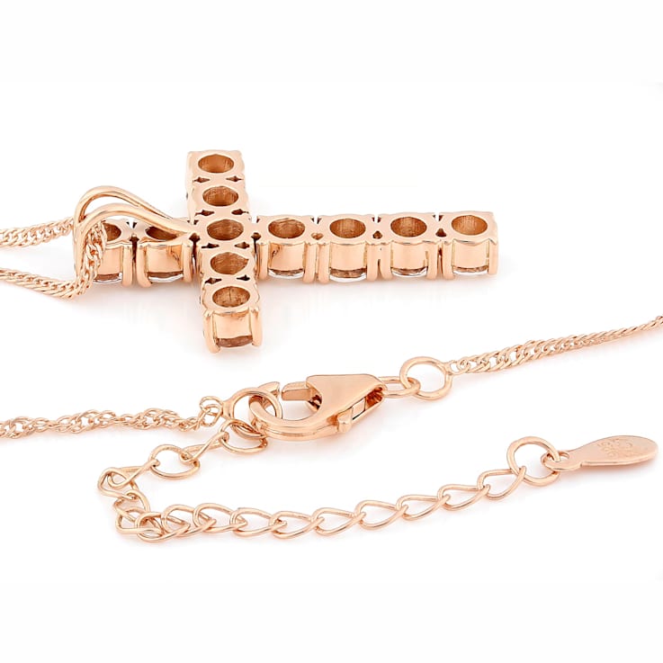 Morganite Cross Pendant Necklace In 18K Rose Gold Over Sterling Silver 2.06ctw
