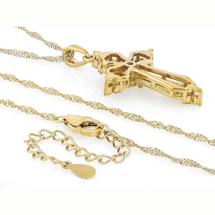 Diamond Simulant And White Zircon Cross Pendant Necklace In 18K Gold
Over Sterling Silver 1.52ctw