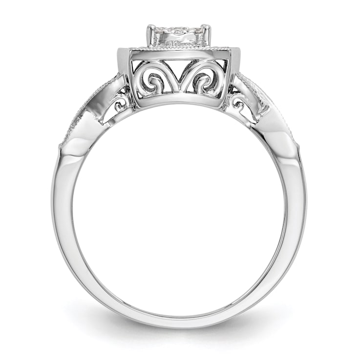 Rhodium Over 14K White Gold Diamond Cluster Engagement Ring 0.39ctw
